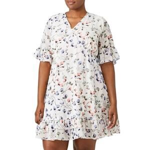 Junarose White Floral Party Dress Size 16 Fit & Flare Work Wedding Romantic $80